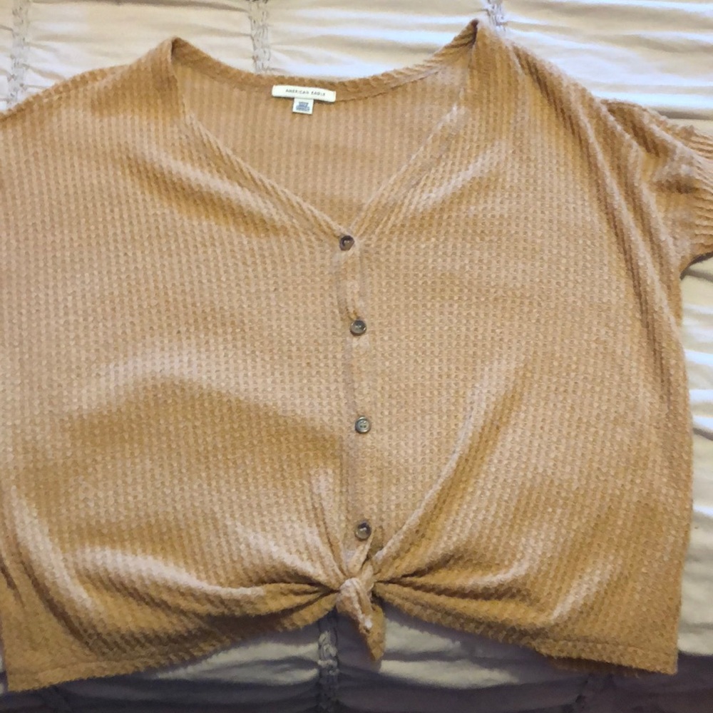 Brown/tan waffle print long sleeve